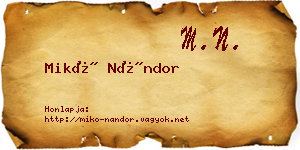 Mikó Nándor névjegykártya